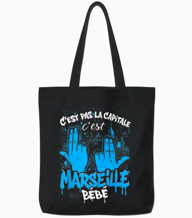 C'est Pas La Capitale C'est Marseille Tote Bags in Black