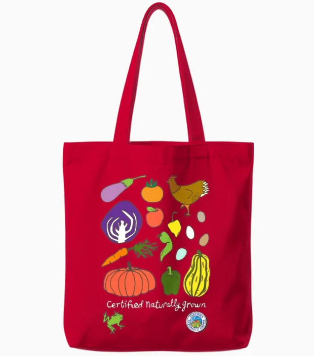 Chicken and Veggies Bird Lovers Tote Bags in Red