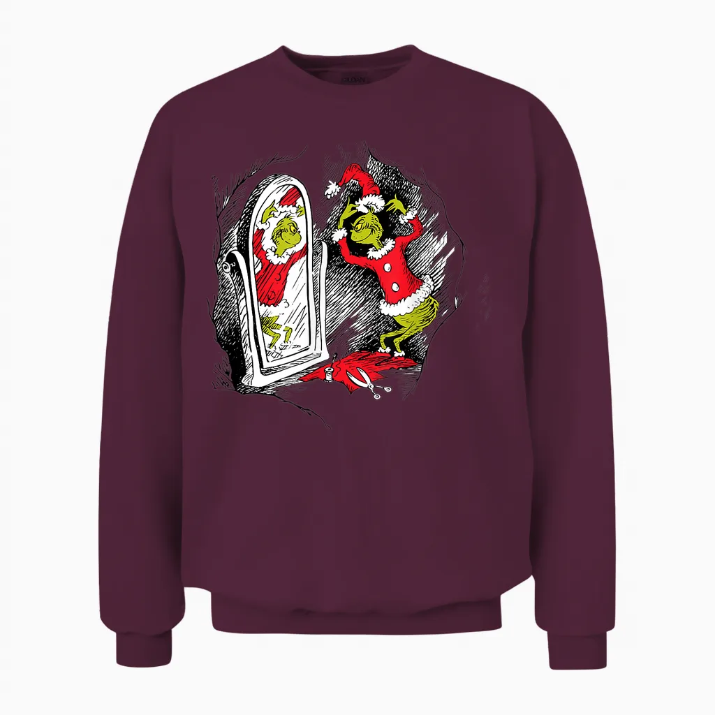 Dr. Seuss Grinch Saint Nick Unisex Sweatshirt in Maroon
