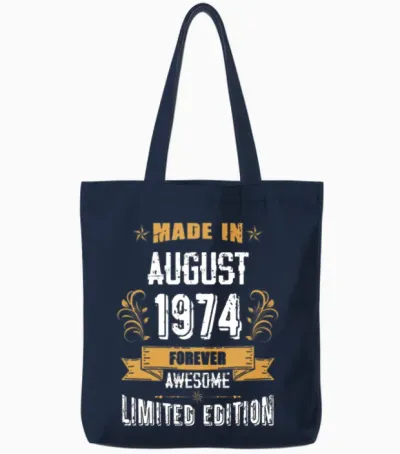 August 1974 Vintage Birthday Present Tote Bags - Navy