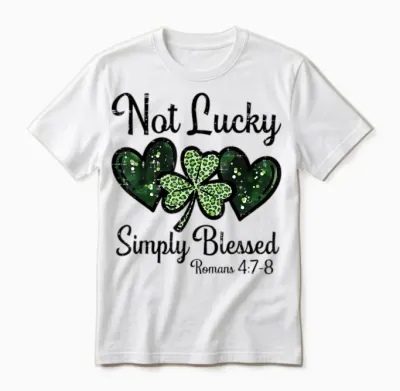 Not Lucky Simply Blessed St Patricks Day Christian Women Men Unisex T-Shirt - White