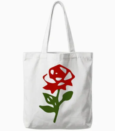 Minimalistische Kleine Rote Rose Mit Grünen Blättern Tote Bags - White
