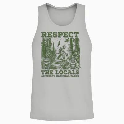 Respect the Locals Bigfoot Sasquatch American National Parks T-Shirt, Small, Grey Unisex Tank Top - Ash