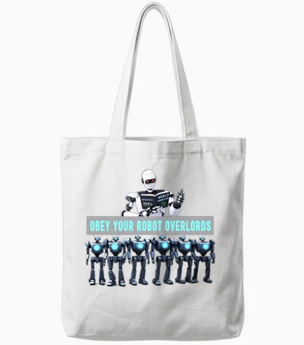 Obey Your Robot Overlords Tote Bags in White