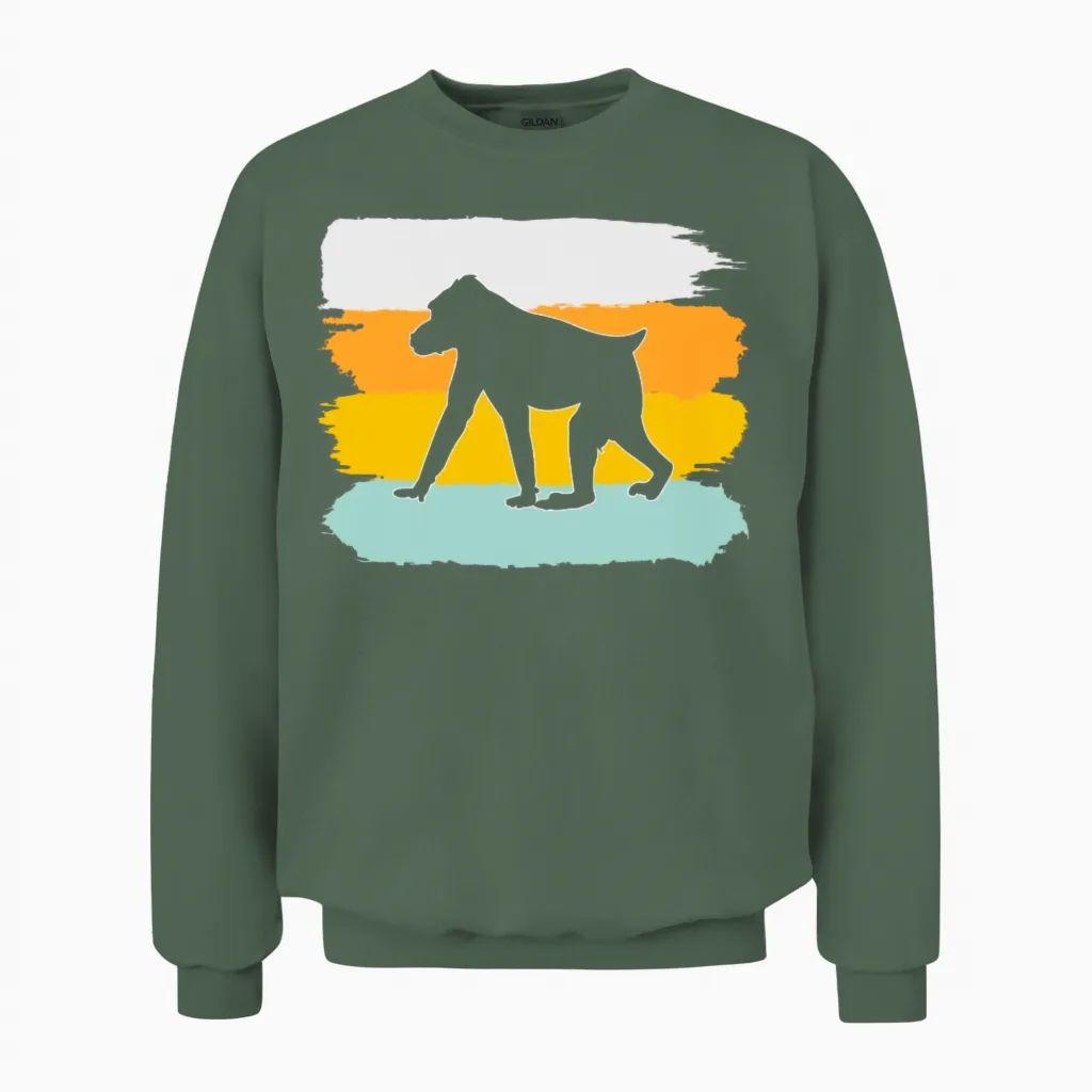 Monkey Retro Unisex Sweatshirt in Military Green