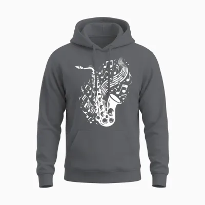 Saxophone with Flying Music Sheet Music Unisex Hoodie - Charcoal