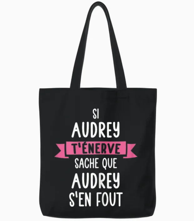 Gift Woman Humour Name Personalised Audrey T-Shirt, Black, Female X-Small Tote Bags in Black