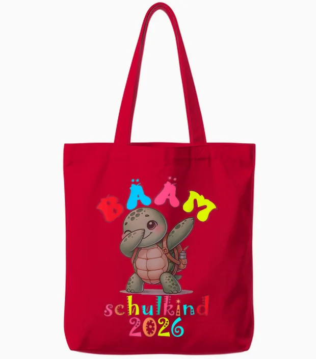 BĂ€am FĂŒr Schulanfang Lustige Schildkröte Tote Bags in Red