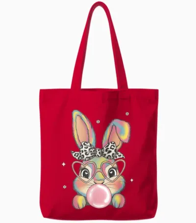 Easter T-Shirt Women's Children's Rabbit Bunny T-Shirt, Black, S Tote Bags - Red