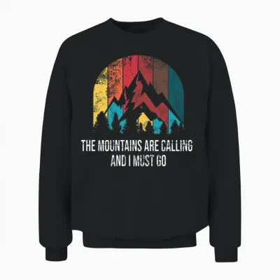 Retro Distressed Mountains Are Calling Unisex Sweatshirt - Black