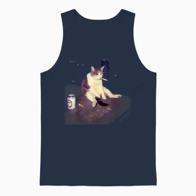 Cigarette Kitten Funny Smoking Cat Meme Stupid Brainrot Unisex Tank Top - Navy