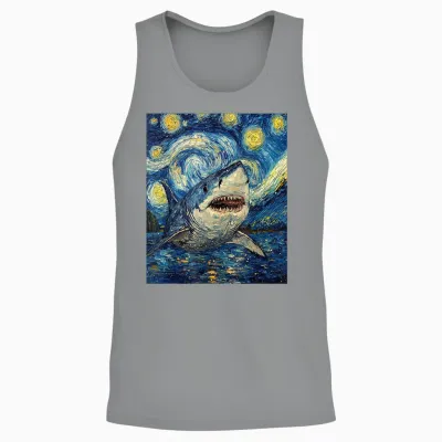 Funny Shark - Van Gogh Style - Starry Night Unisex Tank Top - Sport Grey