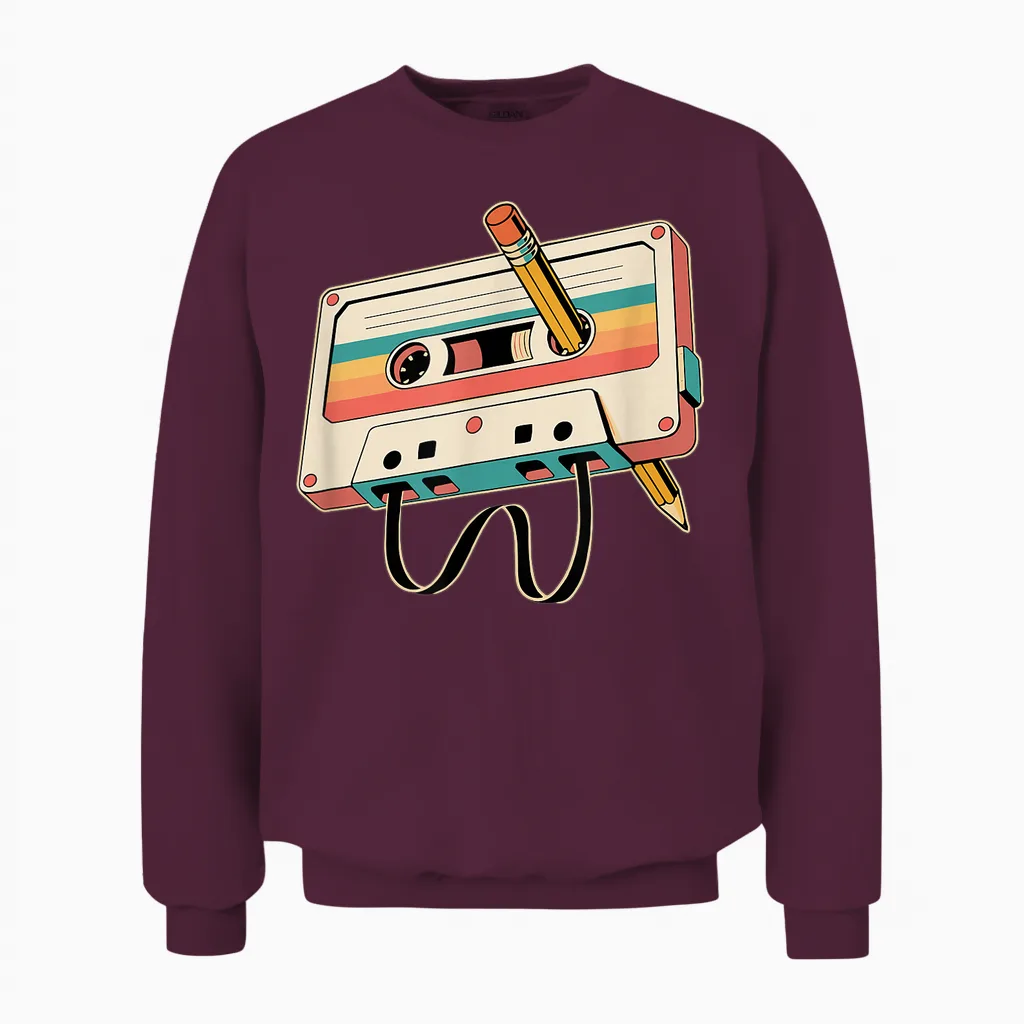 Retro Kassette Bleistift 80er 90er Musikliebhaber Vintage Unisex Sweatshirt in Maroon