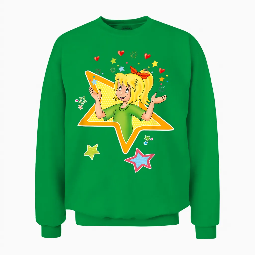 Bibi Blocksberg - Star with Heart T-Shirt, Blue Unisex Sweatshirt in Irish Green