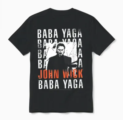 John Wick Baba Yaga Repeating Text & Photo Action Movie Unisex T-Shirt - Black