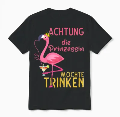 Women's Flamingo Drinking Girls Mallorca Party Outfit Princess Sauf T-Shirt, Black Unisex T-Shirt - Black