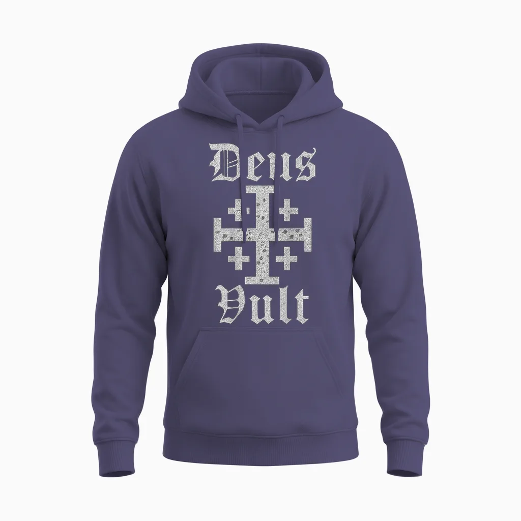 Deus Vult | Jerusalem Cross | Christian Templar Unisex Hoodie in Heather Sport Dark Navy