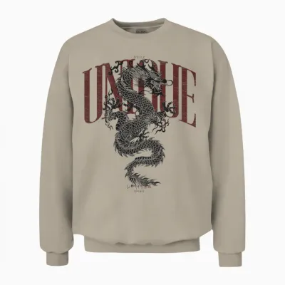 Elegant Chinese Yin and Yang Backprint Dragon T-Shirt, Gray Unisex Sweatshirt - Sand