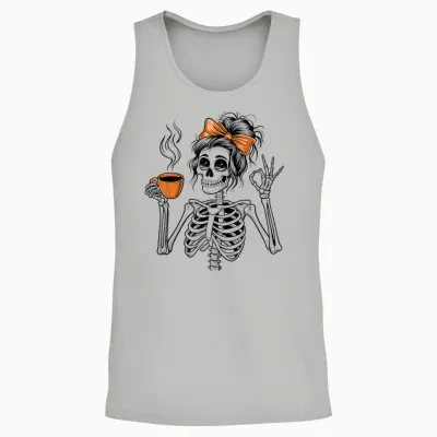 Halloween Skeleton Messy Bun Coffee Funny Costume Mom Women Unisex Tank Top - Ash