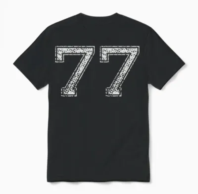 Number 77 Numbered Retro Style Unisex T-Shirt - Black