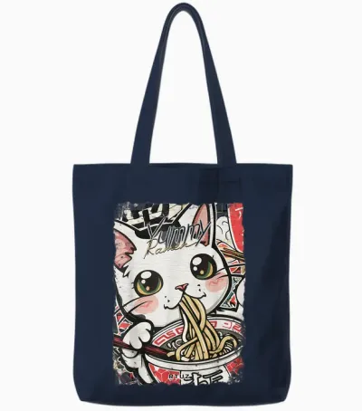 Ramen Nudeln Katze Japan Y2k Kawaii Retro Katzen Manga Anime Unisex T-Shirt Schwarz S Tote Bags - Navy
