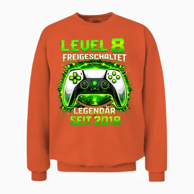 Kinder Level 8 Geburtstag Junge Gamer Lustig 2018 8er Geburtstag Unisex Sweatshirt - Orange
