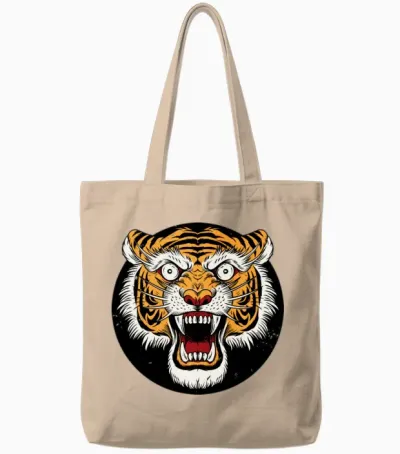 Old School Tiger Face Vintage Retro Graphic Tote Bags - Natural