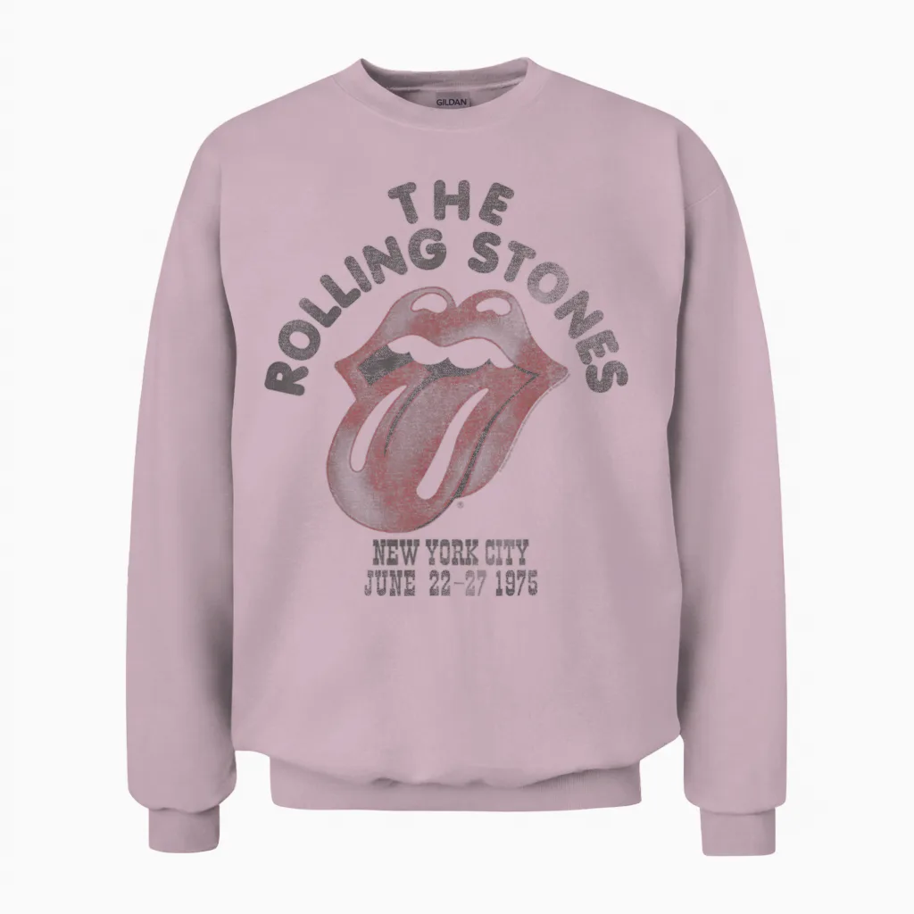 Official the Rolling Stones Nyc 75 White for Vintage Fans Unisex Sweatshirt in Light Pink
