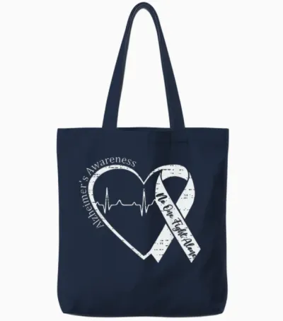 Alzheimer's Awareness Heart Ribbon Purple Dementia Mom Dad Tote Bags - Navy