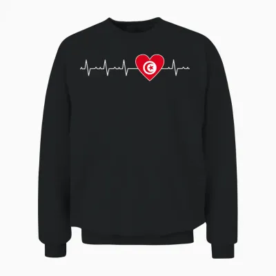 Drapeau Tunisien Battement De Cœur Fière Tunisie Homme Femme Unisex Sweatshirt - Black