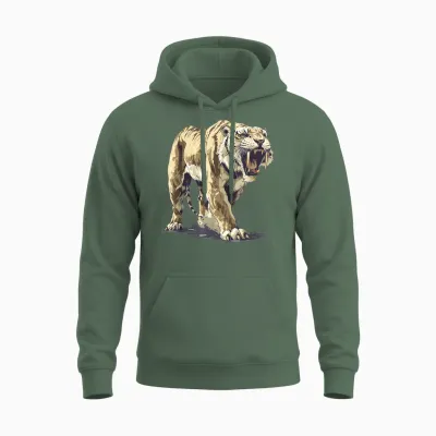 Ancient Saber-Tooth Tiger for Prehistoric Fans Unisex Hoodie - Military Green