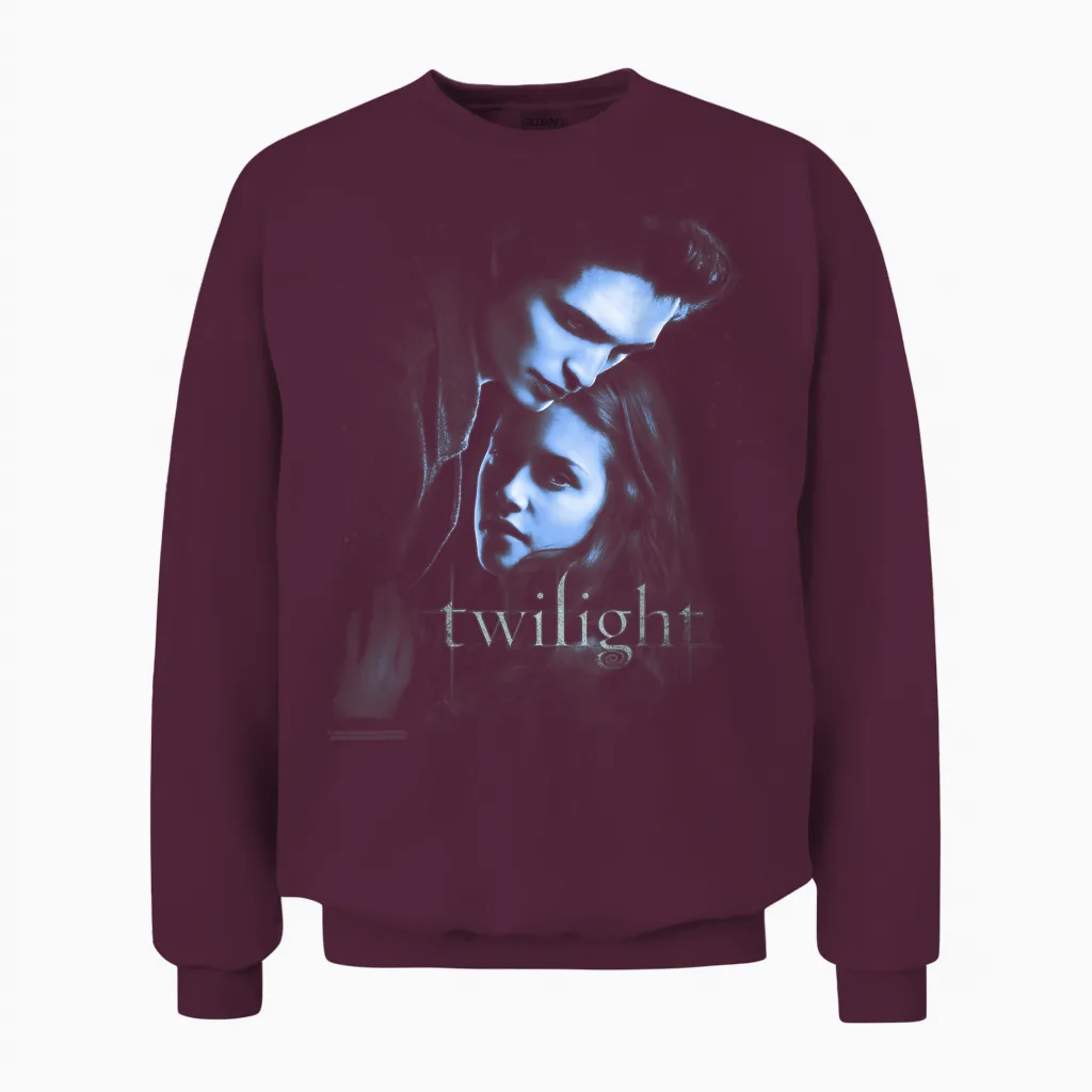 Twilight Hand Poster Edward and Bella Blue Embrace Movie Unisex Sweatshirt in Maroon