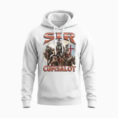 Sir Cumsalot Funny Offensive Knight Meme Bootleg Grafik Unisex Hoodie - White