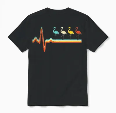 Flamingo Retro Heartbeat Unisex T-Shirt - Black