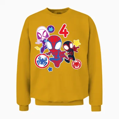 Children's Marvel Spidey and His Amazing Friends 4 Year Old Birthday T-Shirt, Black Unisex Sweatshirt - Gold