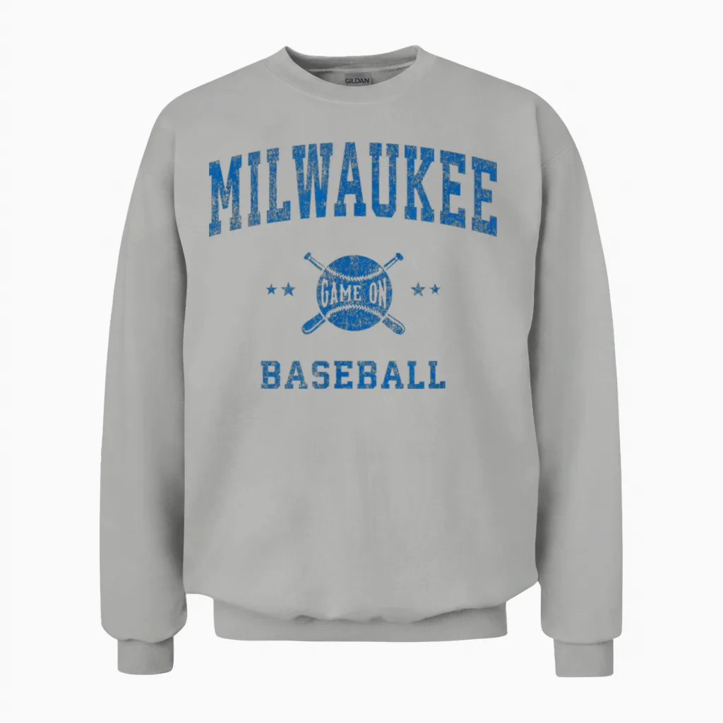 Milwaukee Vintage Baseball Throwback Retro Design Unisex Sweatshirt in Ash