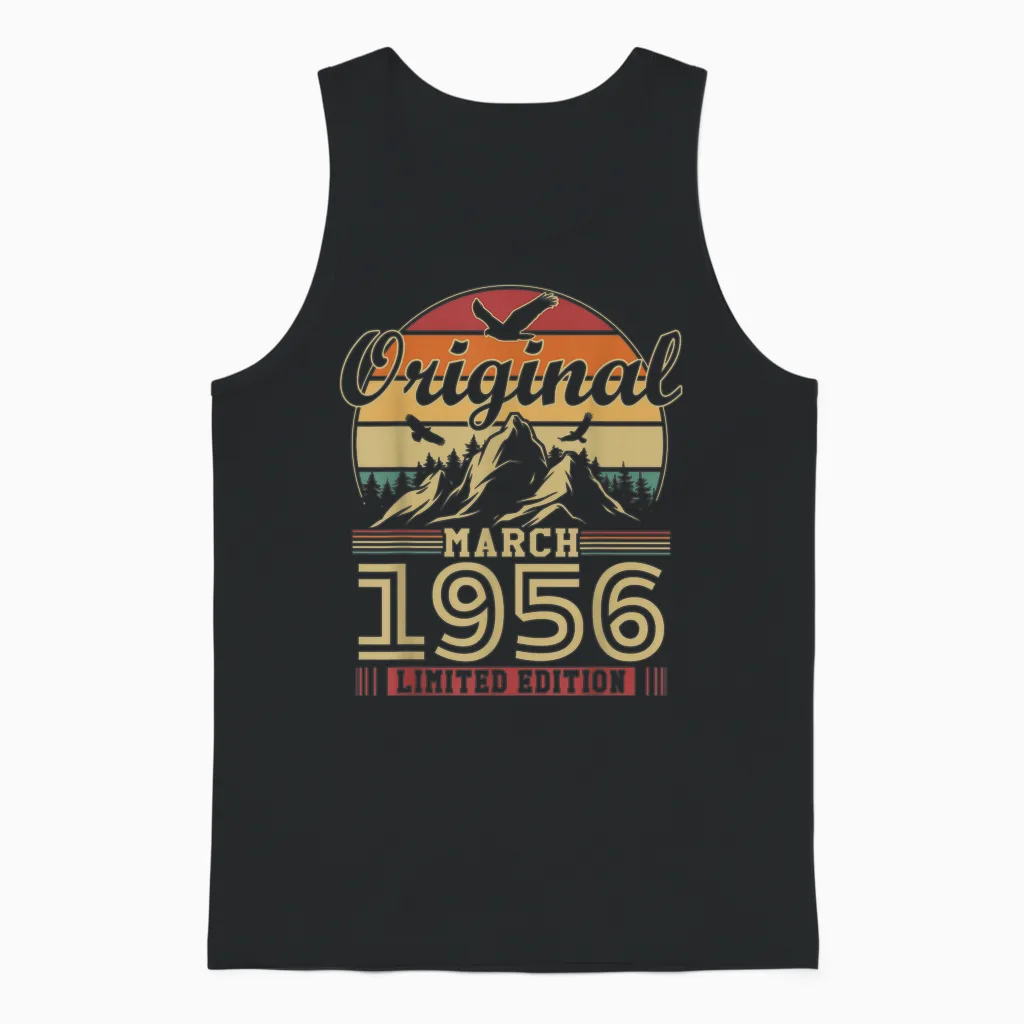 Vintage 70th Birthday Gift for Born in March 1956 Unisex Tank Top in Black
