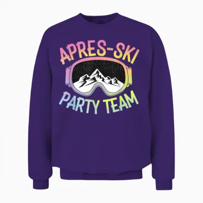 Skiing Winter Sports Ski Party Funny Team Apres Ski T-Shirt, Black Unisex Sweatshirt - Purple
