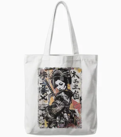Geisha Asia Japan Woman Vintage Culture Tokyo Geisha T-Shirt, Black, S Tote Bags - White