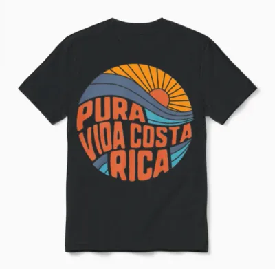Pura Vida Costa Rica Shirt, Vintage Sunset Unisex T-Shirt - Black