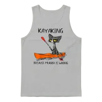 Kayaking Because Murder Is Wrong Cat Kayaking Unisex Tank Top - Ash – 1