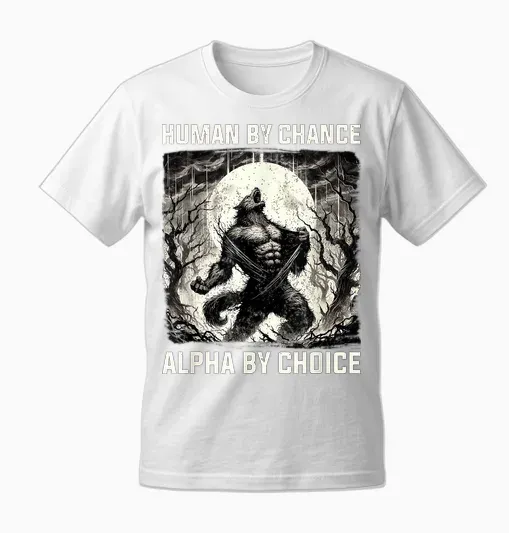 Human by Chance Alpha by Choice Funny Wolf Meme Unisex T-Shirt - White