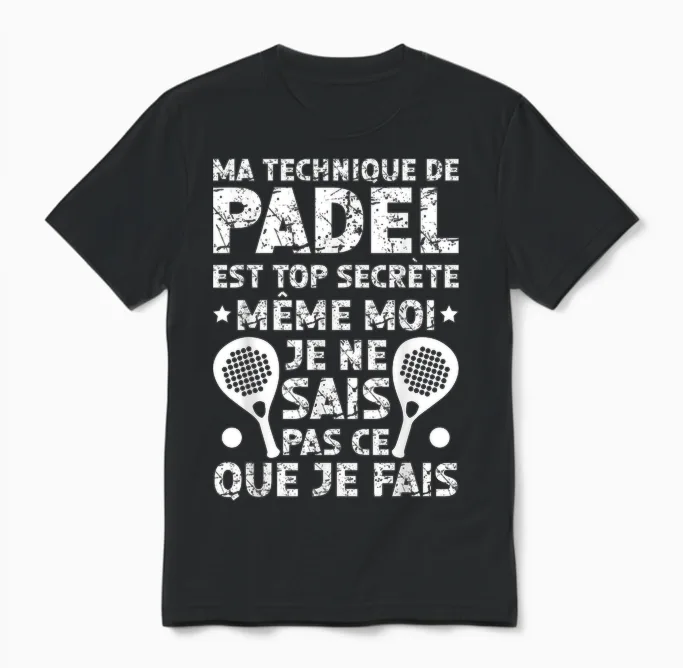 Padeliste Drôle Padel Ne Sais Pas Ce Que Je Fais Unisex T-Shirt in Black