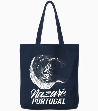 Nazaré Portugal Surfer Surf Wave Surfing Tote Bags - Navy