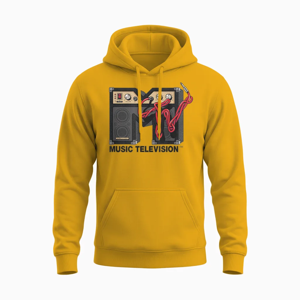 Mtv Amp Speaker Guitar Cable Amplifier Stereo Sound Mtv Unisex Hoodie in Gold
