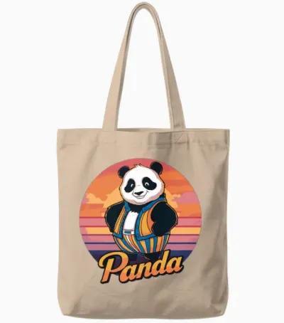 Funny Panda Retro Vintage Tote Bags - Natural