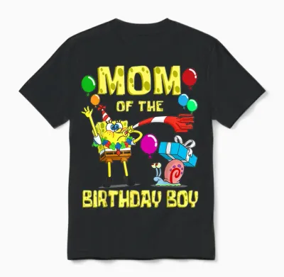 Mademark X Spongebob Squarepants - Spongebob Mommy of the Birthday Boy Theme Party Unisex T-Shirt - Black