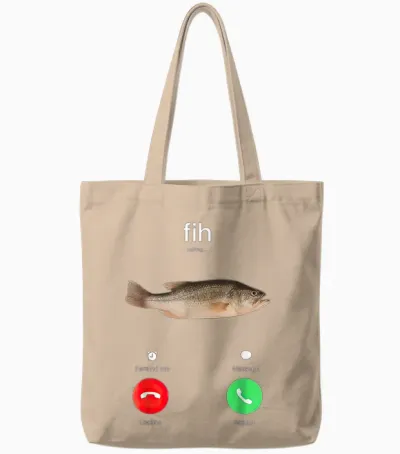 Fih Calling Remind Me Message Decline Accept Phone Call Fish Tote Bags - Natural