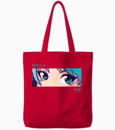 Anime Girl Eyes Pastel Aesthetic Otaku Art Tote Bags - Red