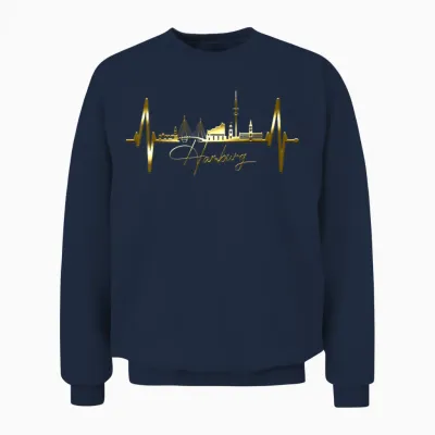 Hamburg Skyline Heartbeat Silhouette Love I Love Hamburg T-Shirt, Black Unisex Sweatshirt - Navy
